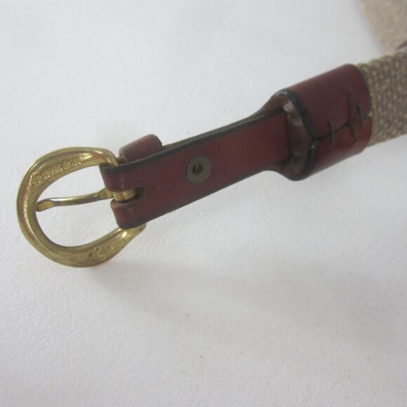 Etienne Aigner Belt 30 Beige Woven Brown Leather Trim Belt 28\
